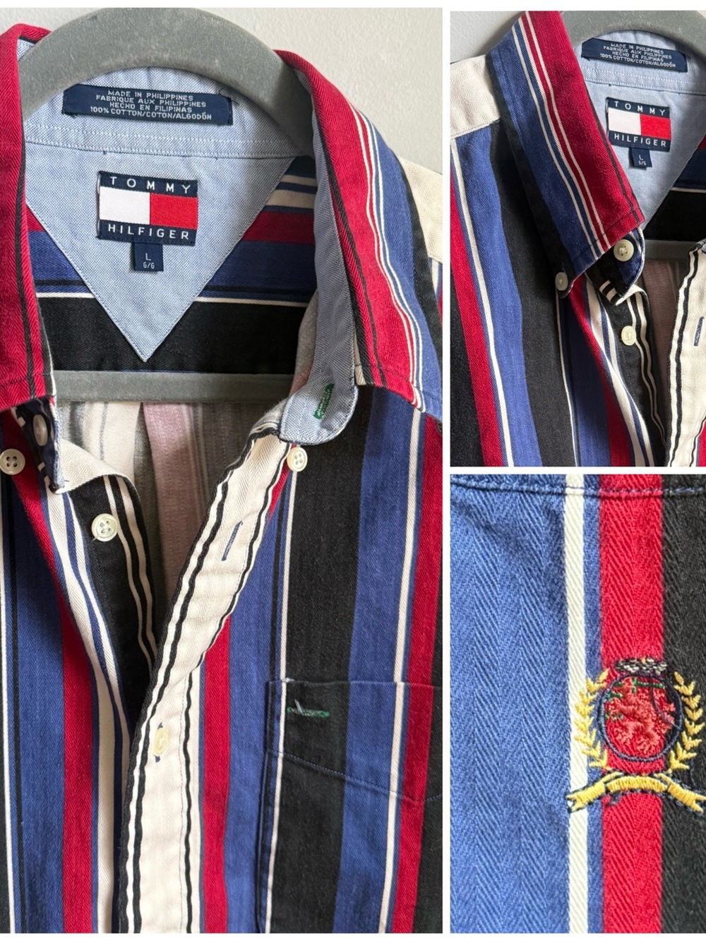 VTG 90s Tommy Hilfiger Verticle Stripe Button Down Shirt Oversized Cotton Unisex